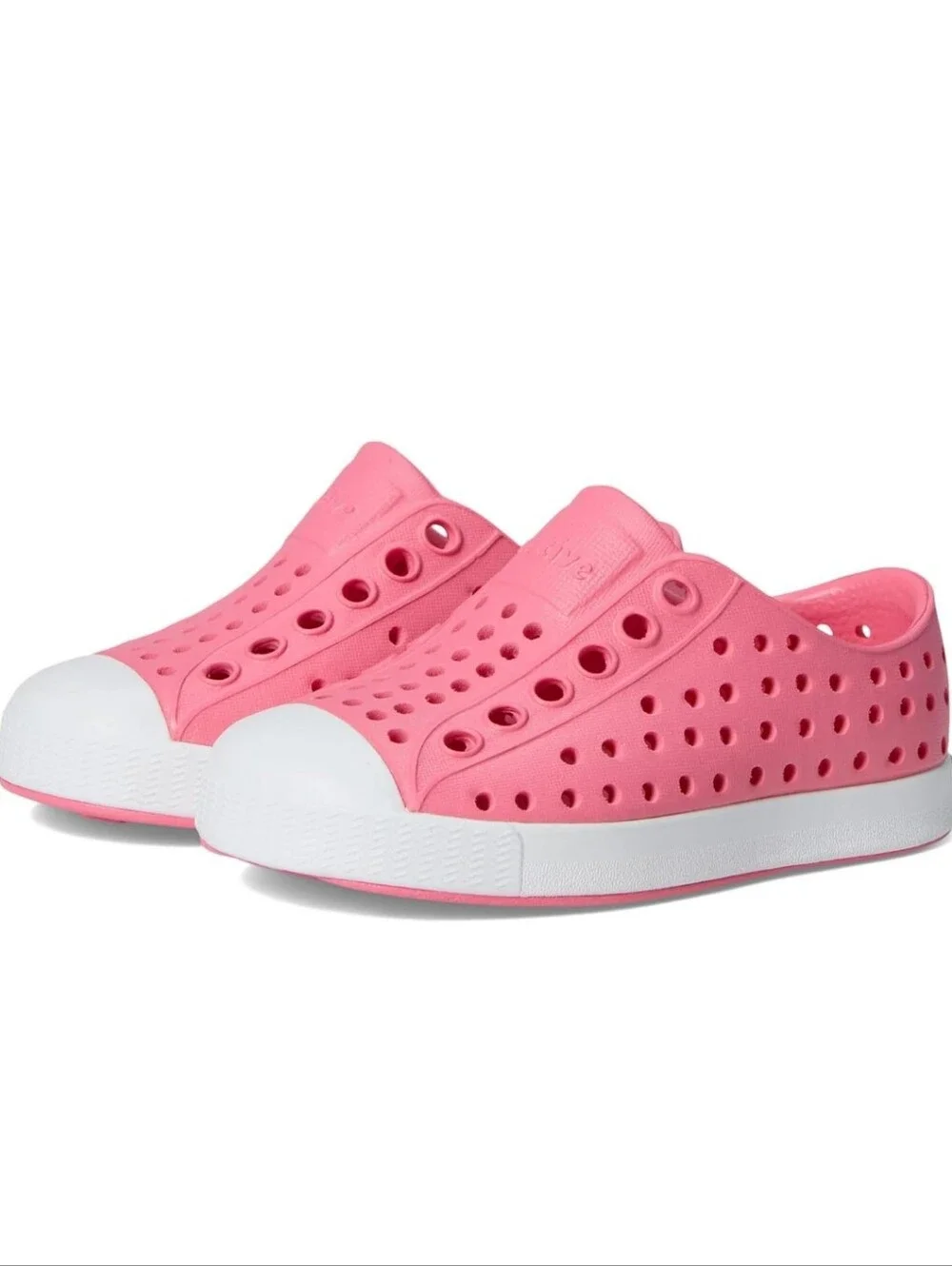 Native Shoes Kids' Jefferson Big Girl Sz J2 SlipOn Shoe Dazzle Pink Shell White